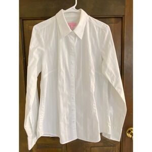 Lilly Pulitzer White Cotton Striped Button Down Shirt Blouse Size 12 Slim Fit